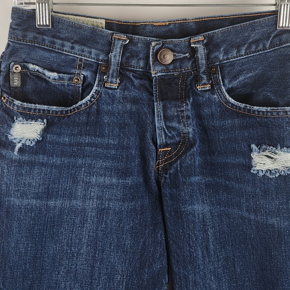 Abercrombie & Fitch Jeans Men 28x30 Slim Straight Button Fly Distress Dark Denim - Picture 2 of 13